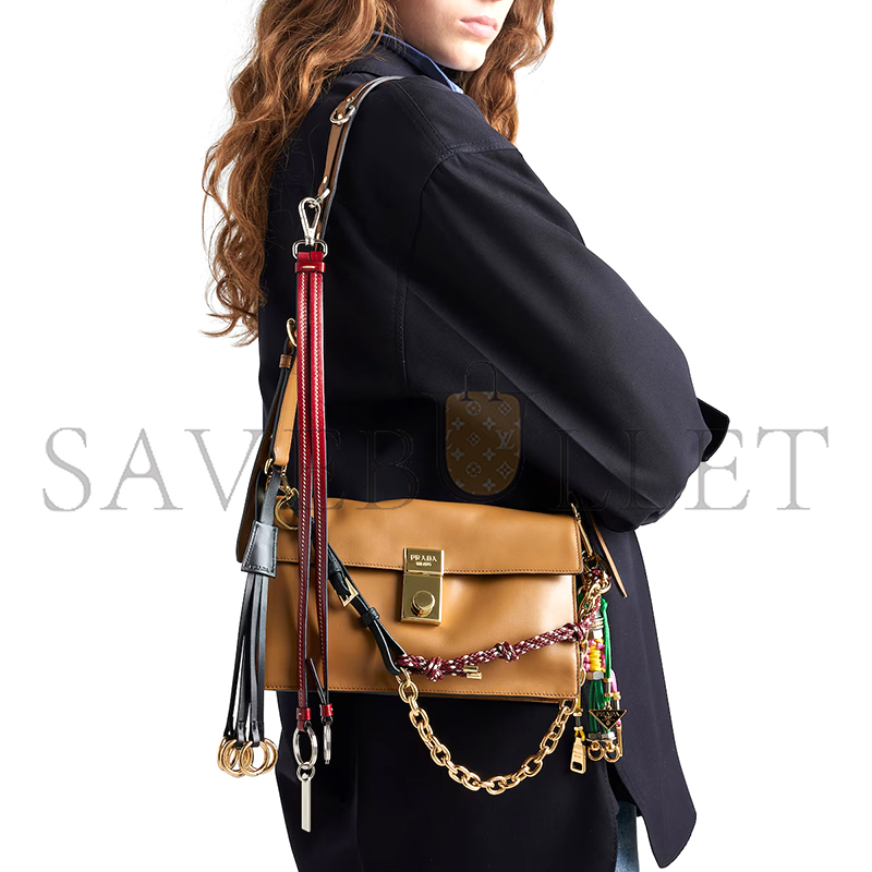 PRADA SOFT SOUND SMALL LEATHER SHOULDER BAG WITH CHARMS 1BD379 (24*13.5*5cm) PRADA SOFT SOUND SMALL LEATHER SHOULDER BAG WITH CHARMS 1BD379 (24*13.5*5cm)